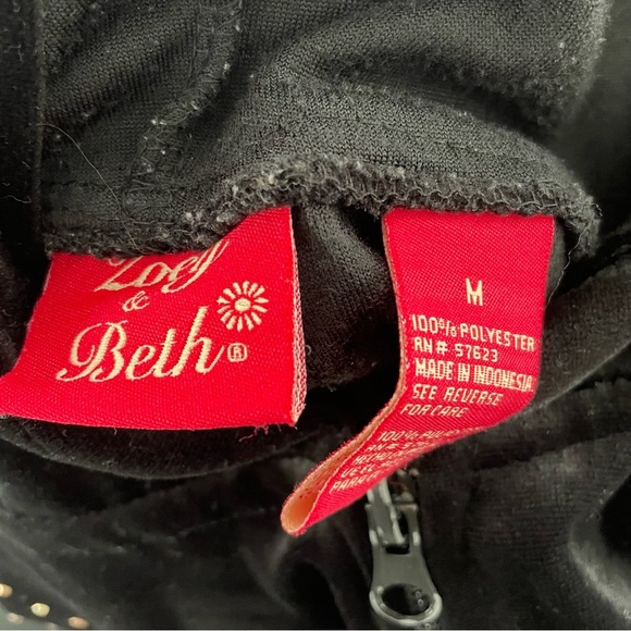 Y2K Vintage Zoey & Beth Velvet Velour Zip Up Hoodie Rhinestones Embellished - Picture 11 of 12